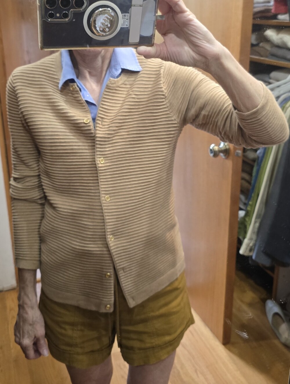 Lands' End Camel Ribbed Button-Up Cardigan | XS